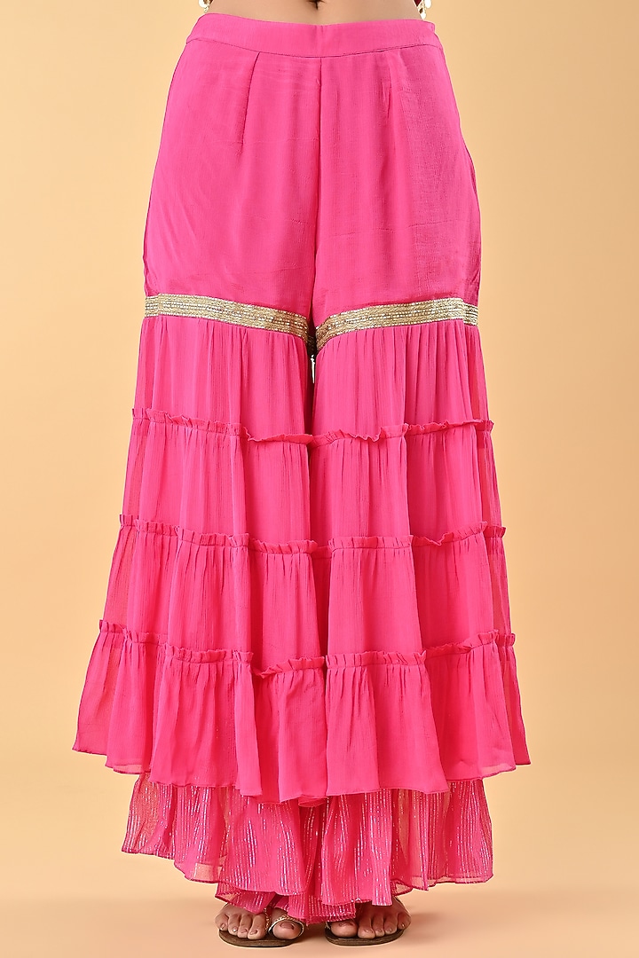 Pink Chiffon Crepe Zari Embroidered Tunic Set by Keith Gomes at Pernia's Pop Up Shop