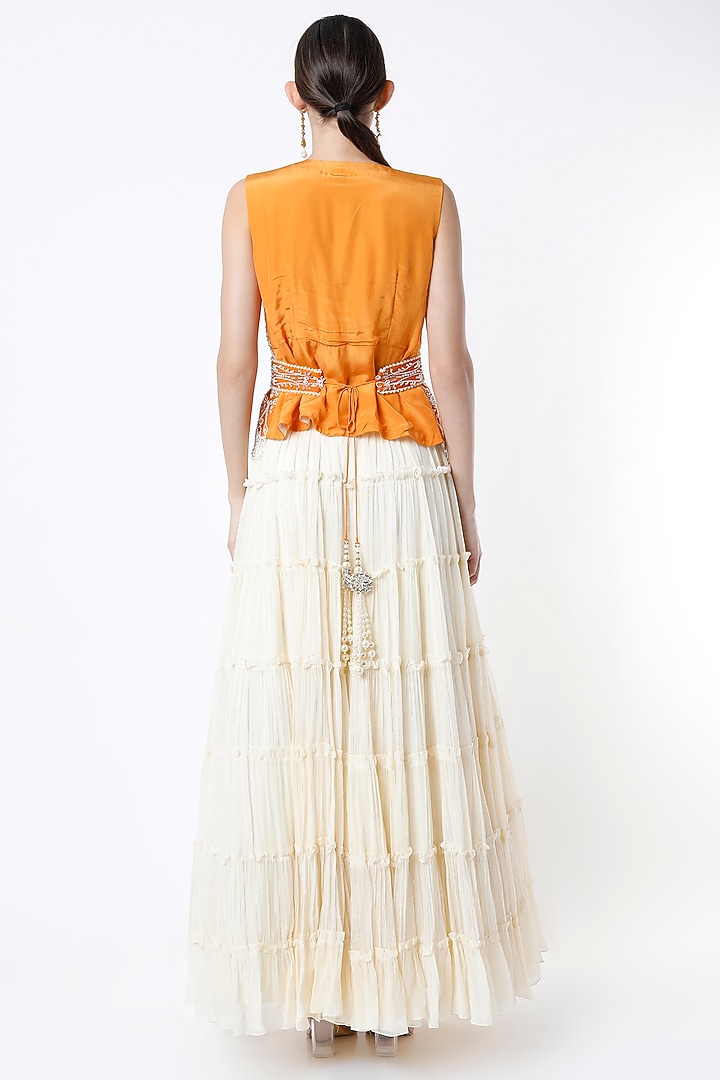 Orange Embroidered Skirt Set by Keith Gomes at Pernia's Pop Up Shop