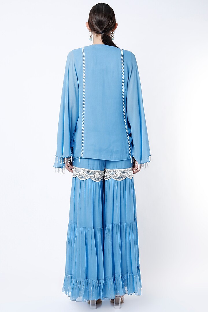 Sky Blue Beads Embroidered Tunic Set by Keith Gomes at Pernia's Pop Up Shop