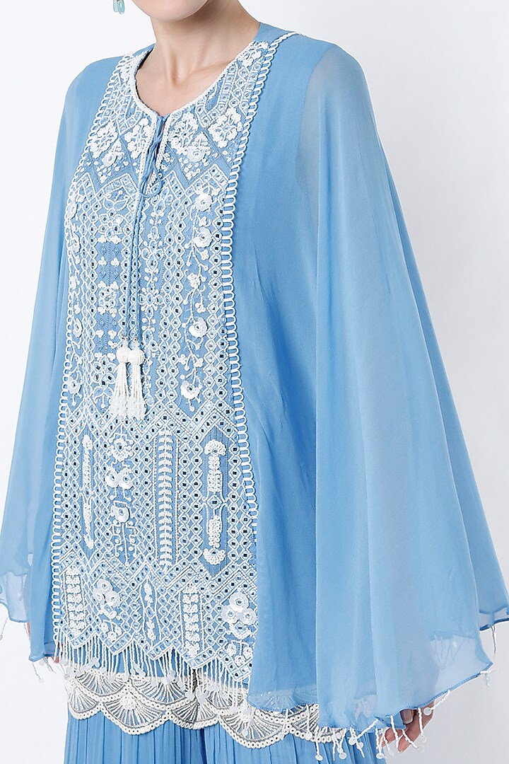 Sky Blue Beads Embroidered Tunic Set by Keith Gomes at Pernia's Pop Up Shop