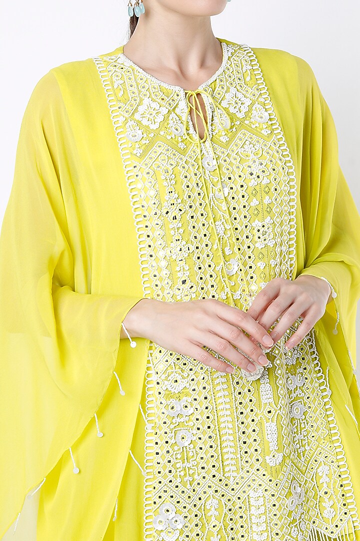 Lime Yellow Embroidered Tunic Set by Keith Gomes at Pernia's Pop Up Shop