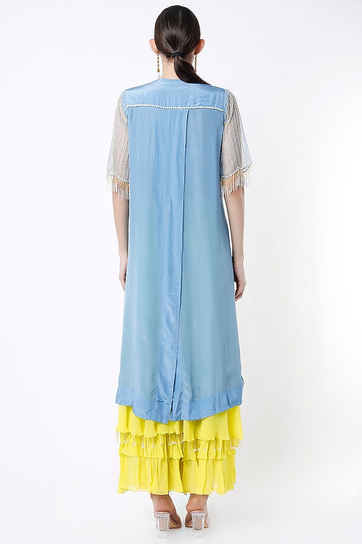 Sky Blue & Yellow Embroidered Tunic Set by Keith Gomes at Pernia's Pop Up Shop