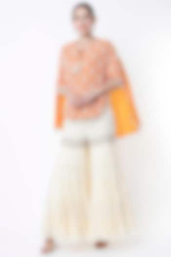 Orange Embroidered Cape Set by Keith Gomes