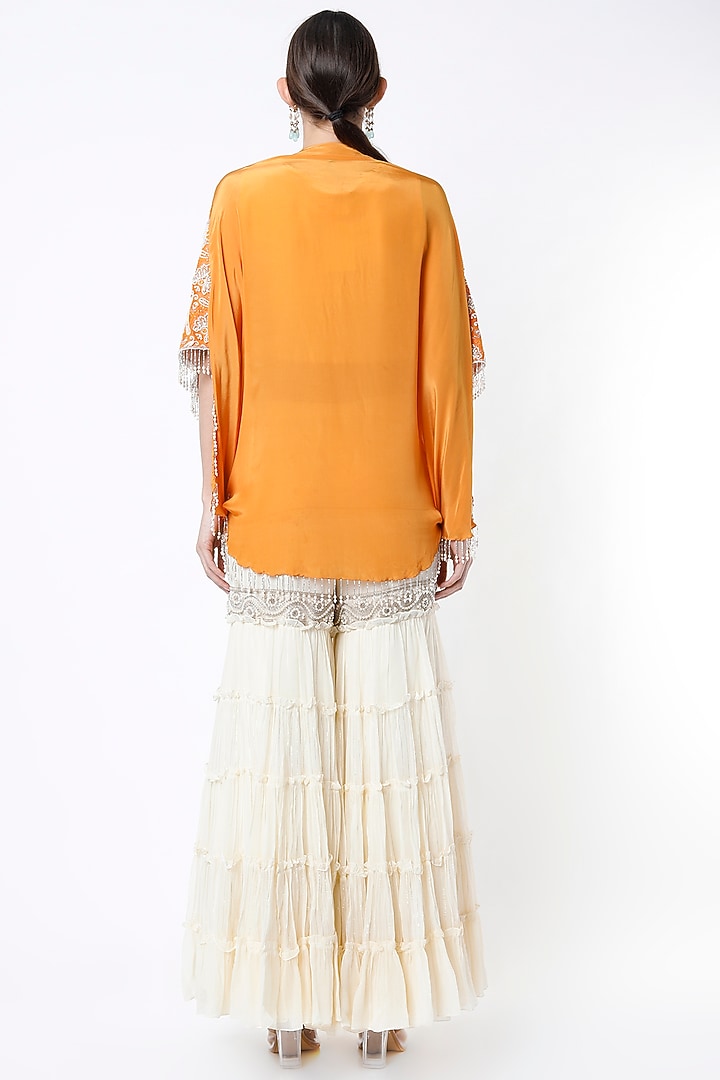 Orange Embroidered Cape Set by Keith Gomes at Pernia's Pop Up Shop