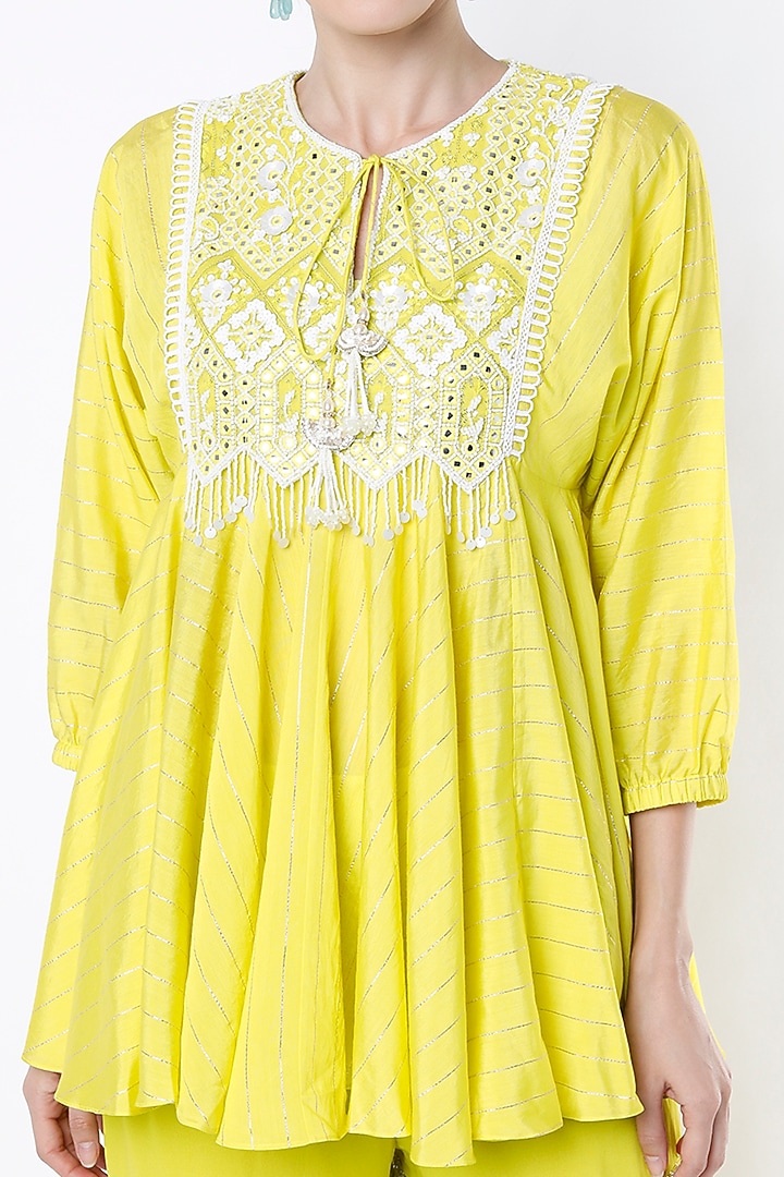 Lime Green Embroidered Tunic Set by Keith Gomes at Pernia's Pop Up Shop
