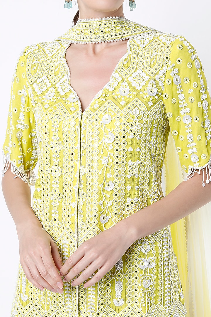 Lime Green Georgette Tunic Set by Keith Gomes at Pernia's Pop Up Shop
