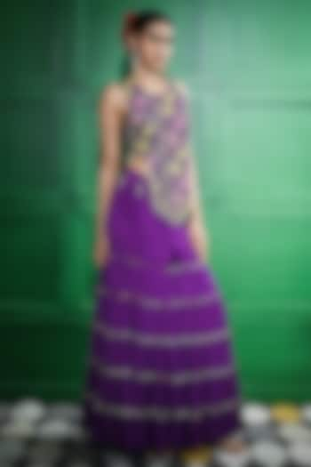 Purple Chiffon Crepe Gharara Set by Keith Gomes at Pernia's Pop Up Shop