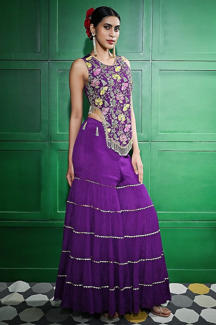 Purple Chiffon Crepe Gharara Set by Keith Gomes at Pernia's Pop Up Shop