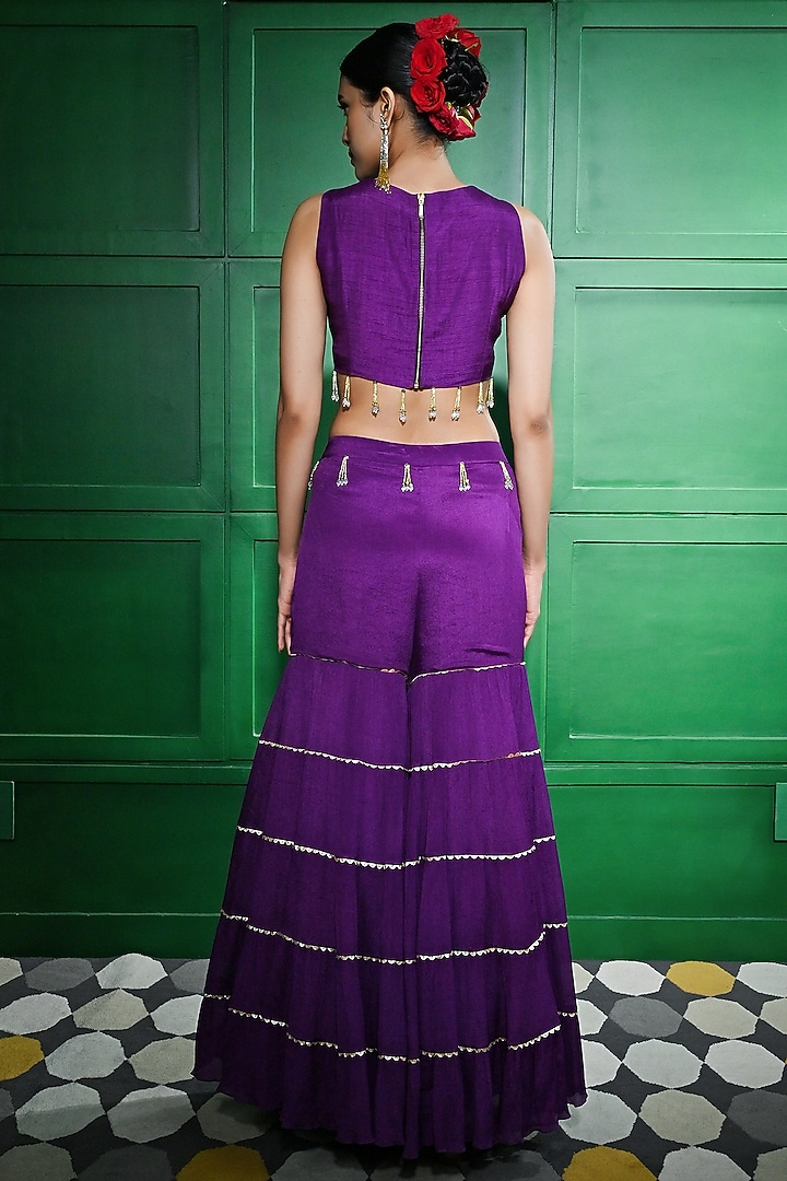 Purple Chiffon Crepe Gharara Set by Keith Gomes at Pernia's Pop Up Shop