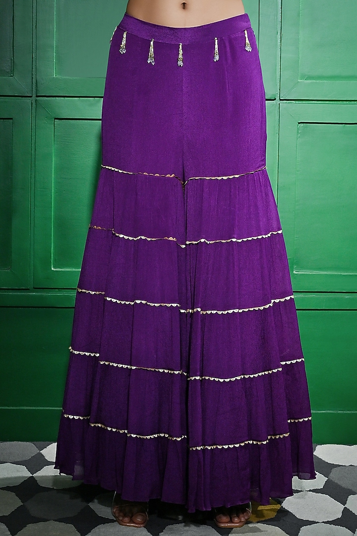 Purple Chiffon Crepe Gharara Set by Keith Gomes at Pernia's Pop Up Shop