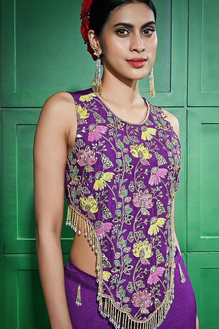 Purple Chiffon Crepe Gharara Set by Keith Gomes at Pernia's Pop Up Shop