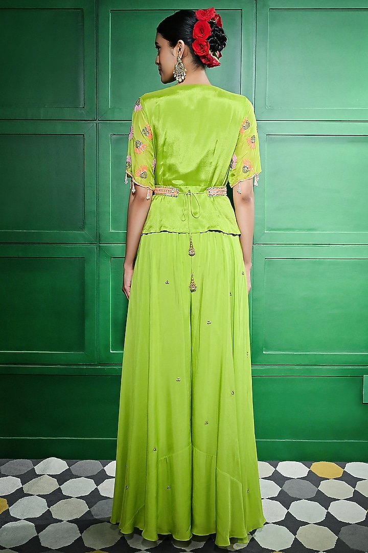 Green Silk Organza Wedding Sharara Set by Keith Gomes at Pernia's Pop Up Shop