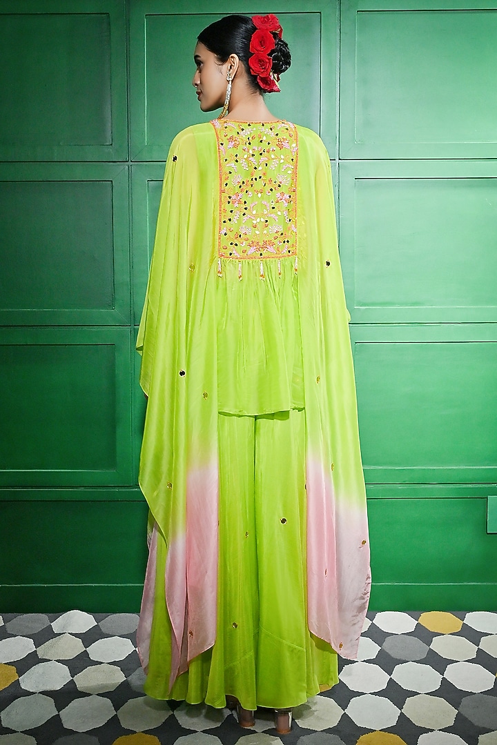 Green Silk Organza Party Wear Sharara Set by Keith Gomes at Pernia's Pop Up Shop