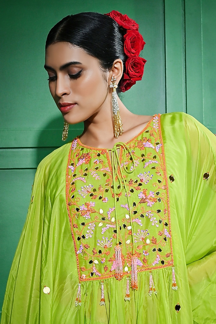 Green Silk Organza Party Wear Sharara Set by Keith Gomes at Pernia's Pop Up Shop