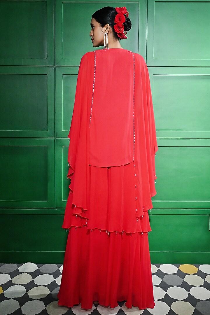 Red Georgette Sequins Embroidered Tunic Set by Keith Gomes at Pernia's Pop Up Shop