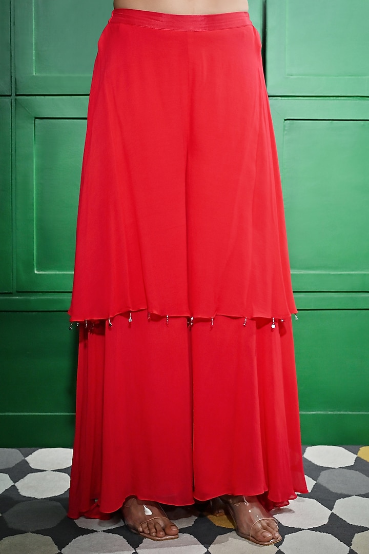 Red Georgette Sequins Embroidered Tunic Set by Keith Gomes at Pernia's Pop Up Shop