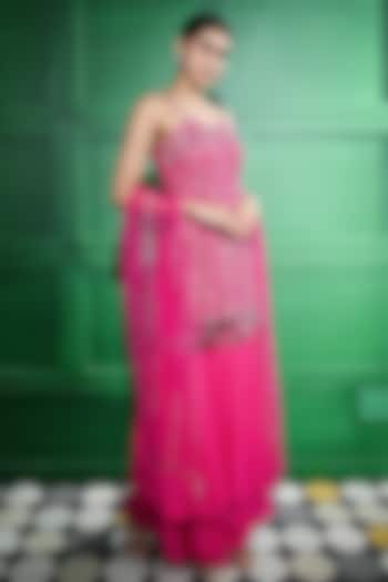 Pink Chiffon Crepe Double-Layered Gharar Set by Keith Gomes at Pernia's Pop Up Shop