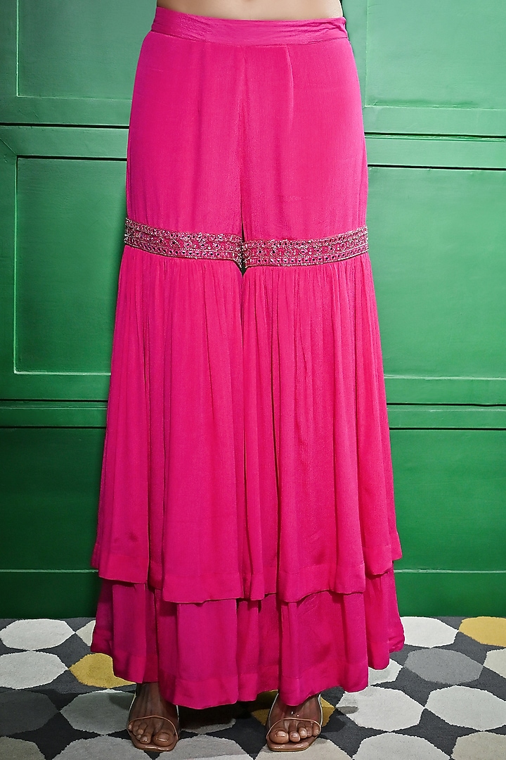 Pink Chiffon Crepe Double-Layered Gharar Set by Keith Gomes at Pernia's Pop Up Shop