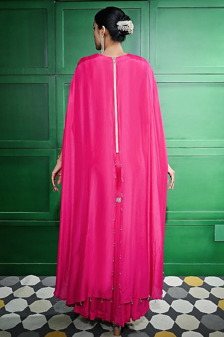 Pink Chiffon Crepe Sequins Embroidered Cape set by Keith Gomes at Pernia's Pop Up Shop