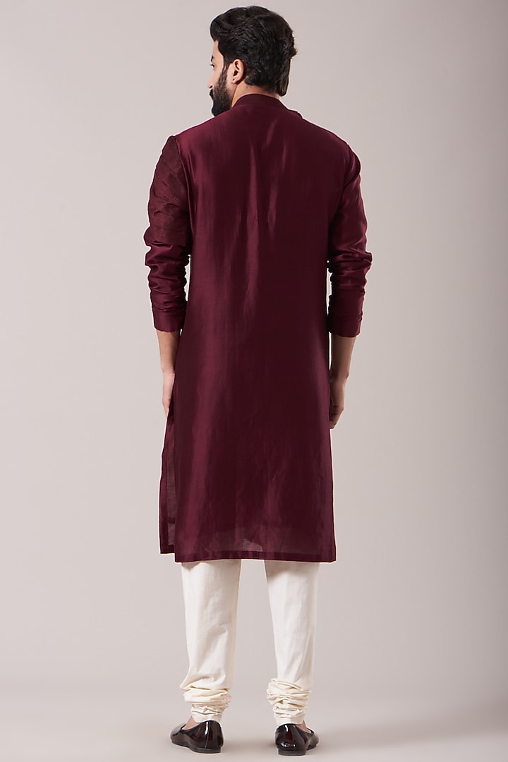 Maroon Pleated Kurta Set by Kudrat Couture at Pernia's Pop Up Shop