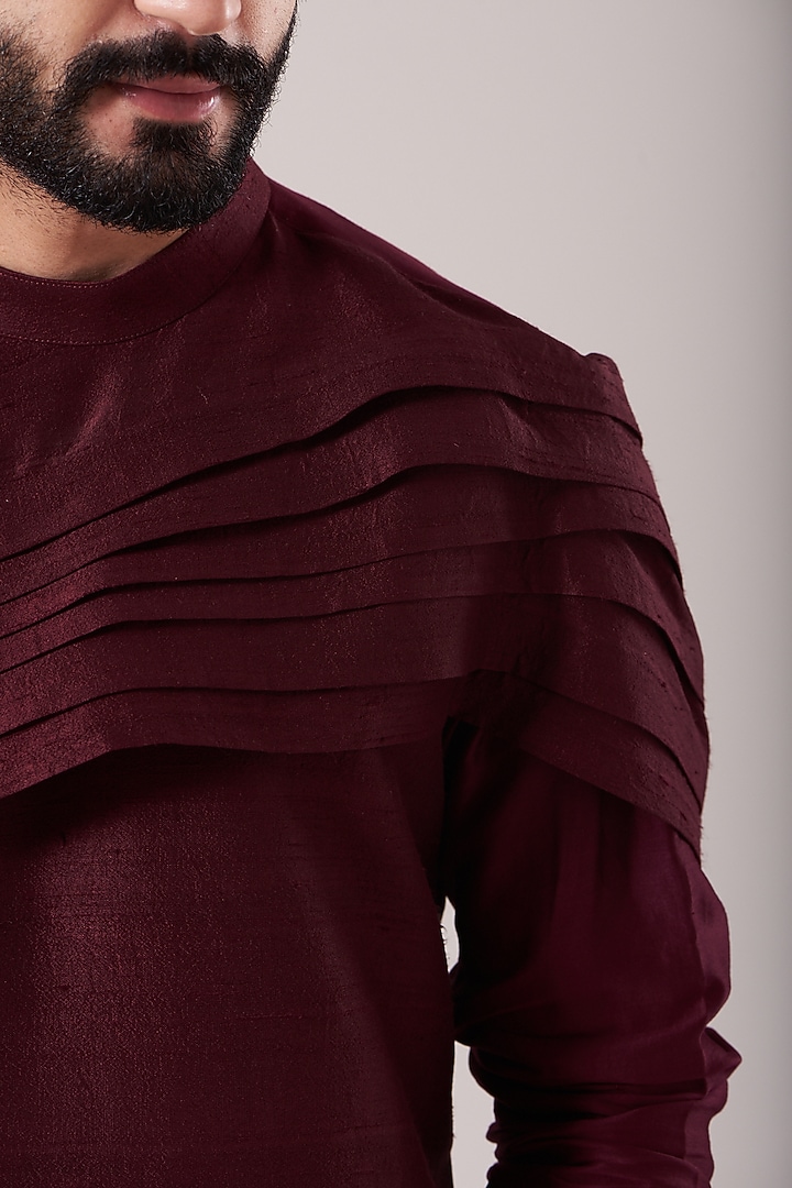 Maroon Pleated Kurta Set by Kudrat Couture at Pernia's Pop Up Shop
