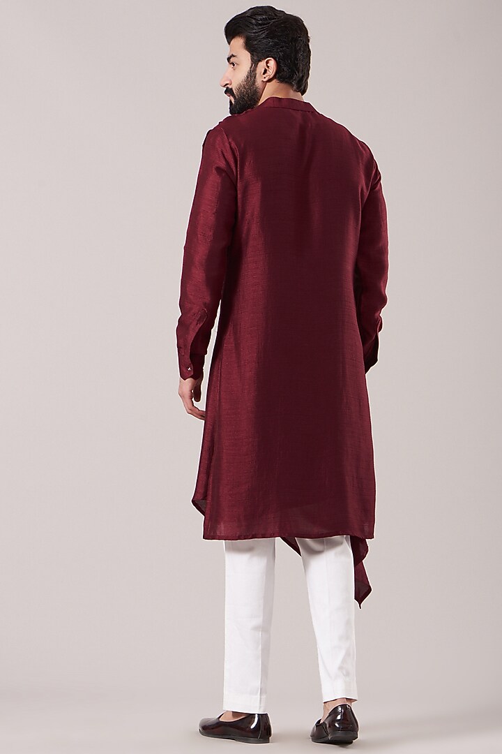 Maroon Silk Cowl Kurta Set by Kudrat Couture at Pernia's Pop Up Shop