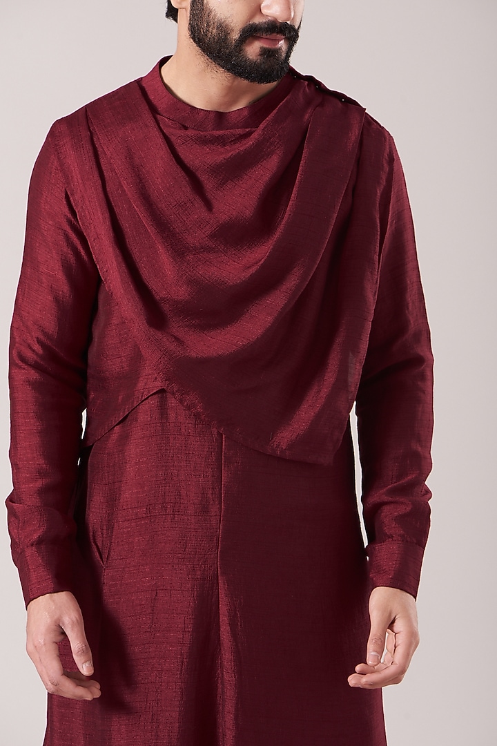 Maroon Silk Cowl Kurta Set by Kudrat Couture at Pernia's Pop Up Shop