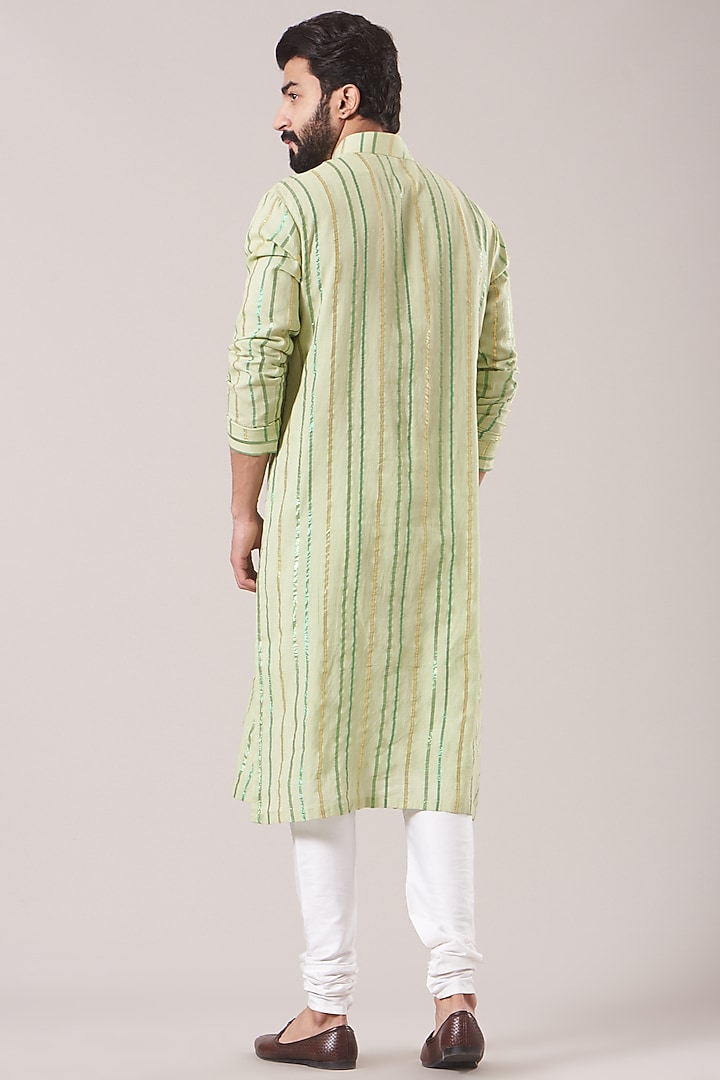 Sea Green Striped Kurta Set by Kudrat Couture at Pernia's Pop Up Shop