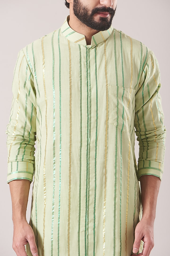 Sea Green Striped Kurta Set by Kudrat Couture at Pernia's Pop Up Shop