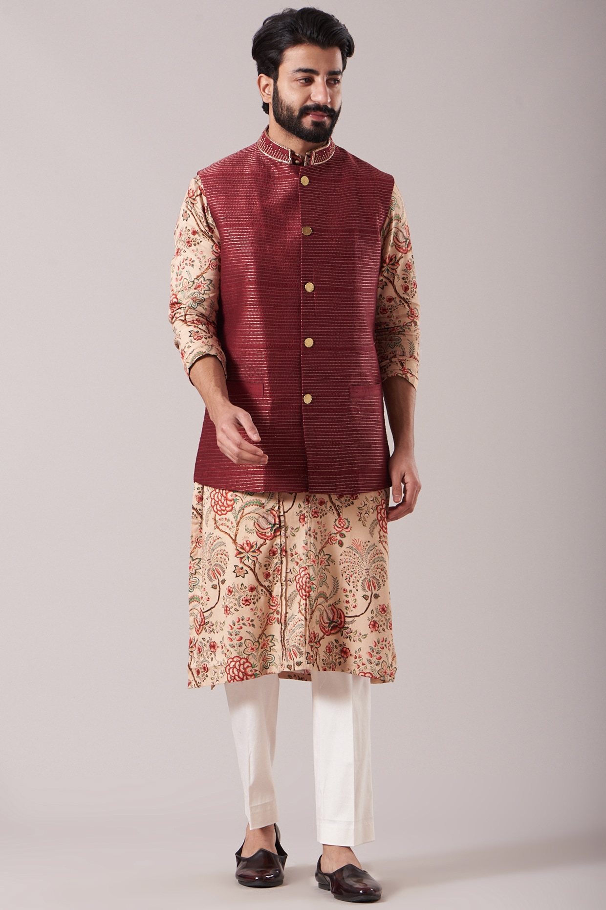 Maroon Mirror work Kurta Pajama Jacket Set – Lagorii Kids