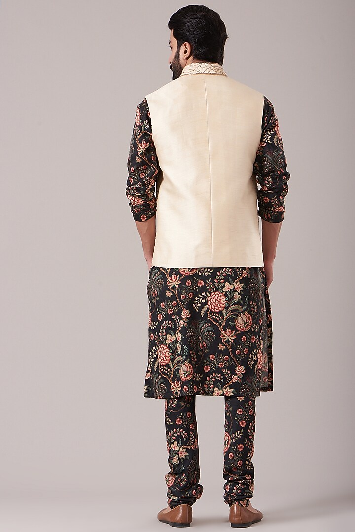 Black Kurta Set With Nehru Jacket by Kudrat Couture at Pernia's Pop Up Shop