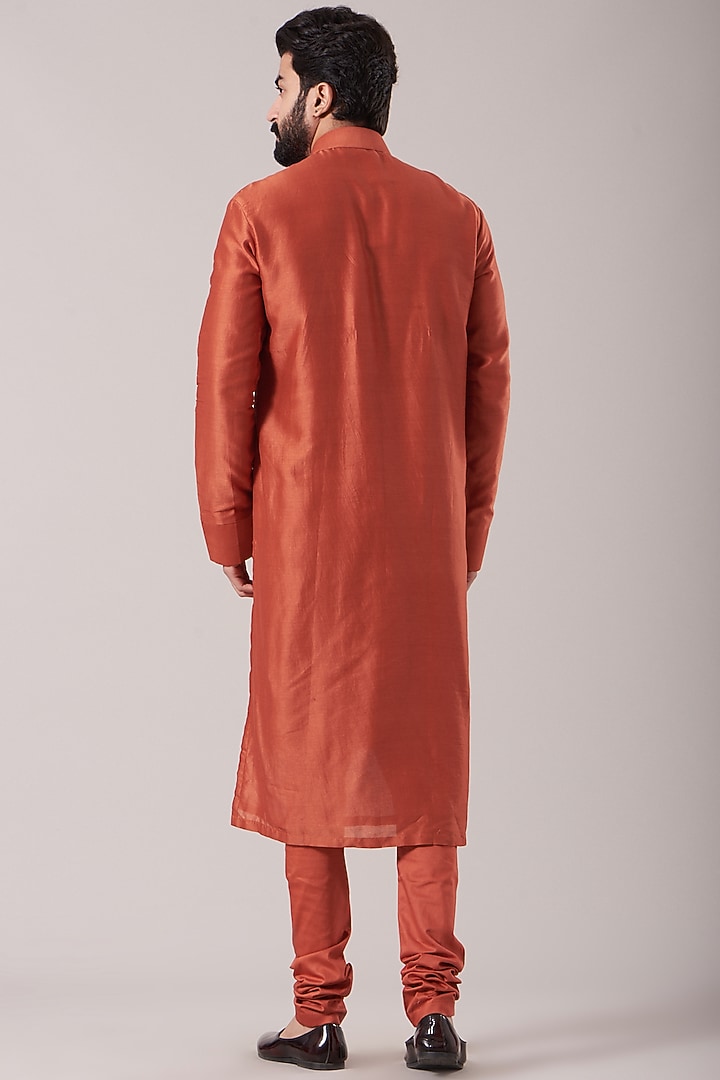 Dark Orange Chanderi Silk Kurta Set by Kudrat Couture at Pernia's Pop Up Shop