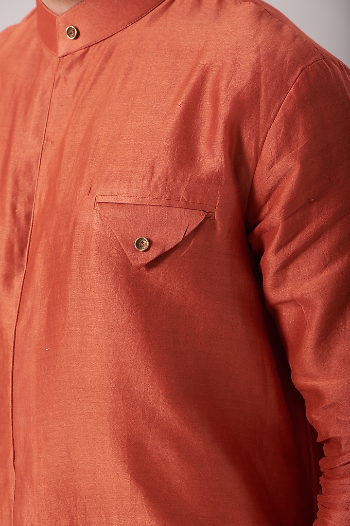Dark Orange Chanderi Silk Kurta Set by Kudrat Couture at Pernia's Pop Up Shop