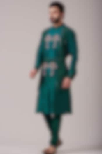 Teal Green Indowestern Set by Kudrat Couture