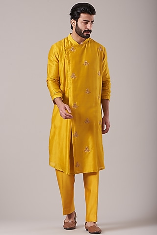 Mustard Embroidered Kurta Set by Kudrat Couture