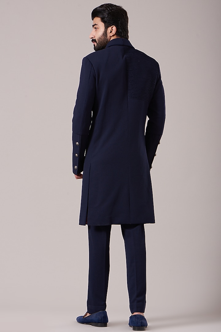 Dark Blue Wedding Indowestern Jacket Set by Kudrat Couture at Pernia's Pop Up Shop