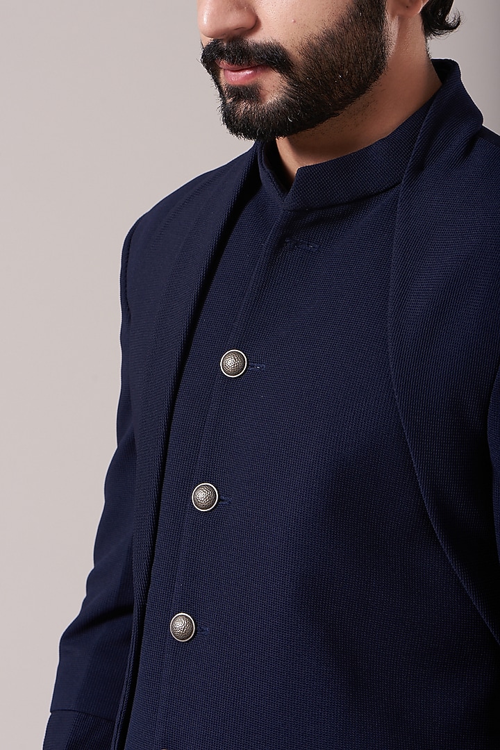 Dark Blue Wedding Indowestern Jacket Set by Kudrat Couture at Pernia's Pop Up Shop
