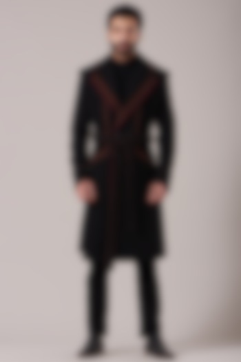 Black Wool Overcoat by Kudrat Couture at Pernia's Pop Up Shop