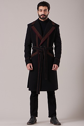 Black Wool Overcoat by Kudrat Couture