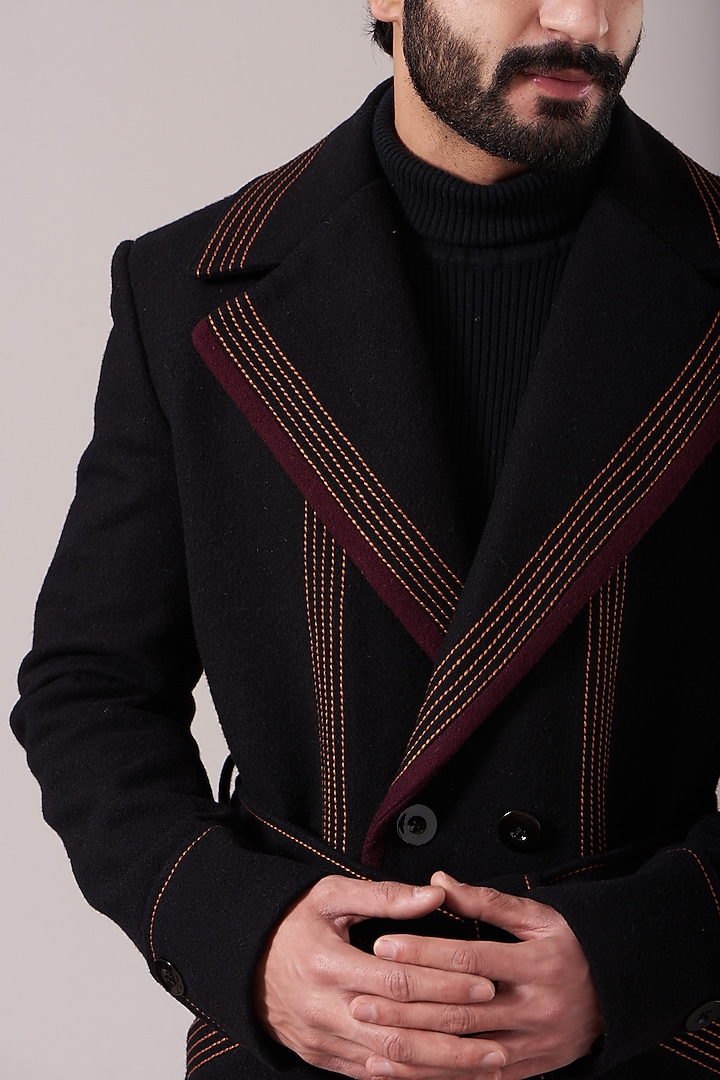 Black Wool Overcoat by Kudrat Couture at Pernia's Pop Up Shop