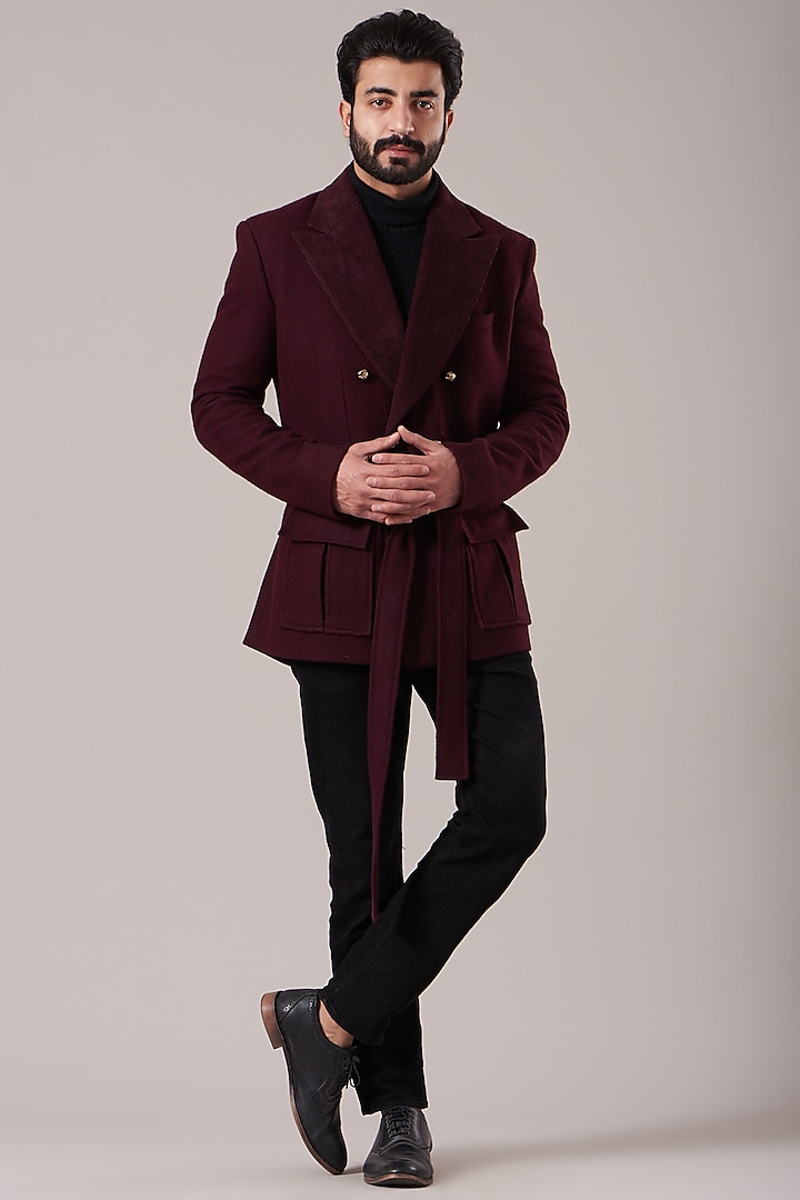 Wine Felt Wool Overcoat Design by Kudrat Couture at Pernia's Pop Up ...