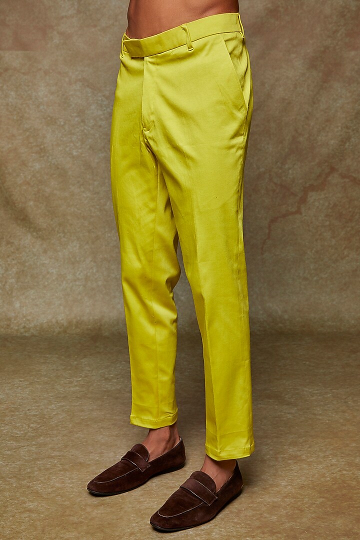 Neon Yellow Chanderi Silk & Raw Silk Embroidered Kurta Set by Kudrat Couture at Pernia's Pop Up Shop