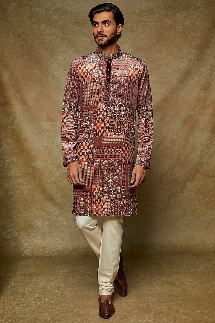 Multi-Colored Velvet Embroidered Kurta Set by Kudrat Couture