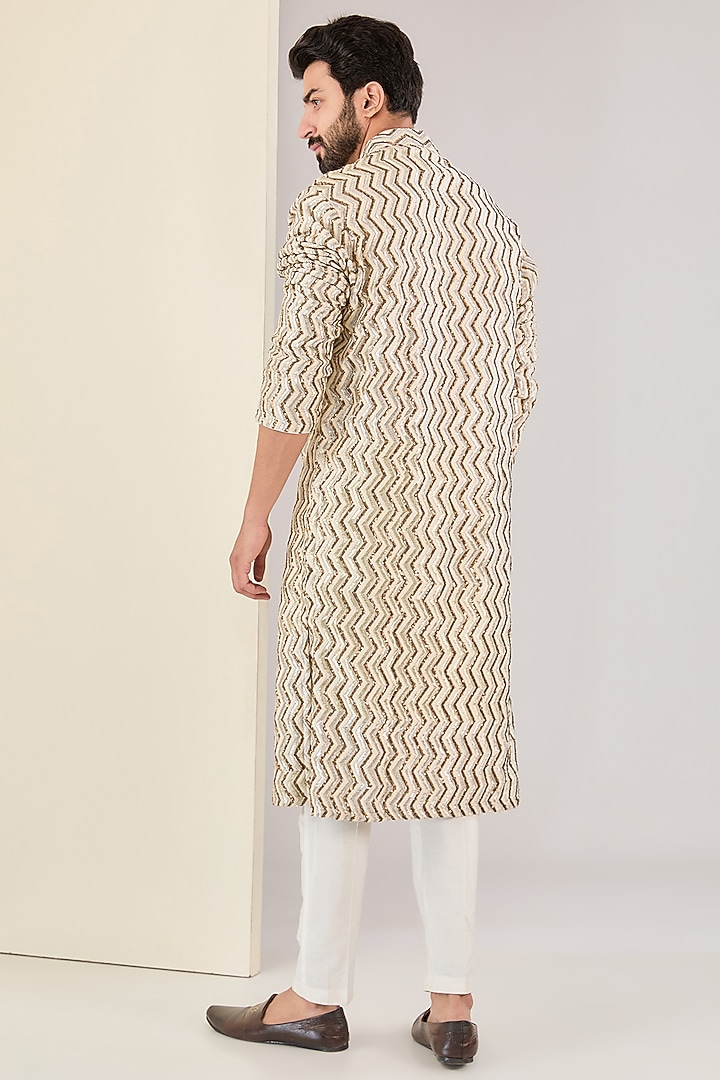 Ivory Georgette Sequins Embroidered Kurta Set by Kudrat Couture at Pernia's Pop Up Shop
