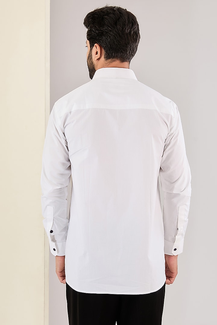 White Premium Cotton Striped Party Wear Shirt by Kudrat Couture at Pernia's Pop Up Shop