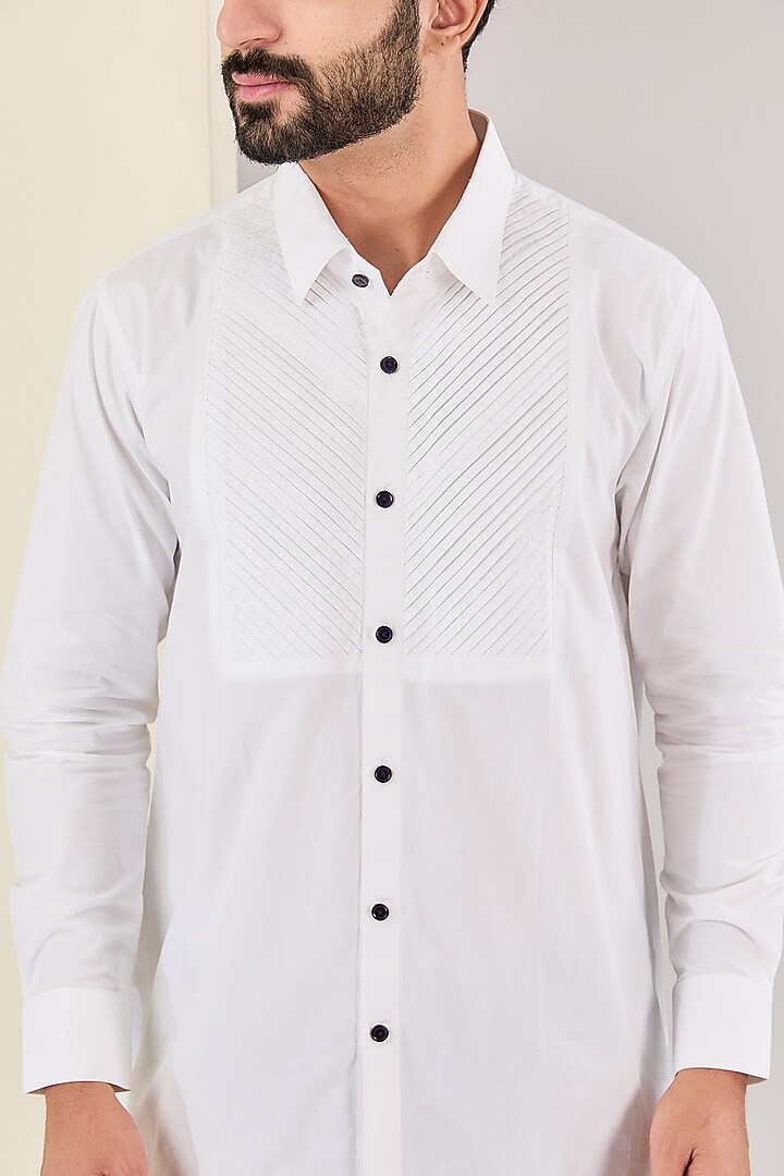 White Premium Cotton Striped Party Wear Shirt by Kudrat Couture at Pernia's Pop Up Shop