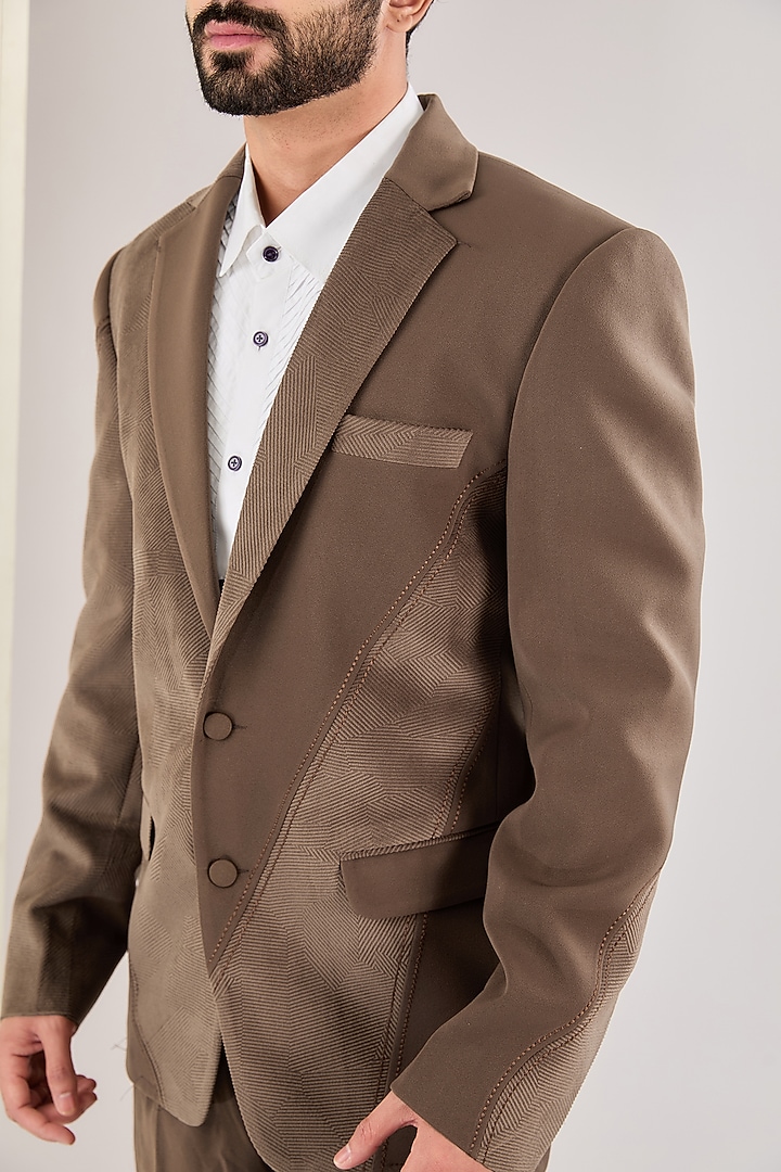 Brown Corduroy & Italian Fabric Thread Embroidered Suit Set by Kudrat Couture at Pernia's Pop Up Shop
