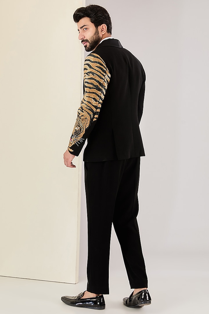 Black Italian Fabric Hand Embroidered Suit Set by Kudrat Couture at Pernia's Pop Up Shop
