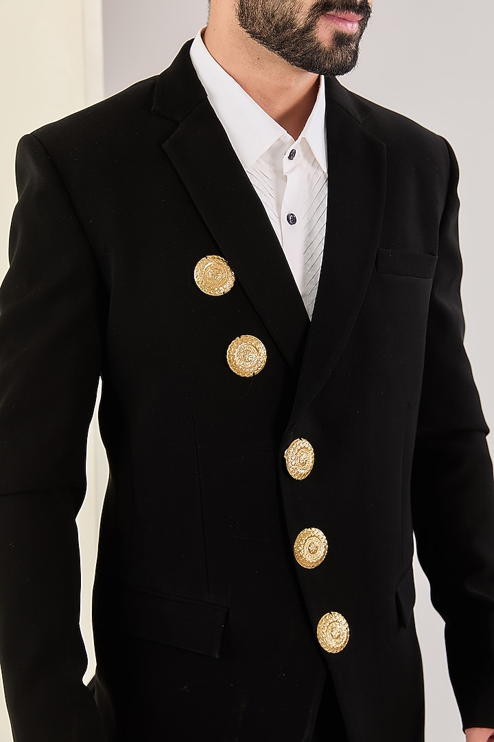 Black Italian Fabric Embellished Suit Set by Kudrat Couture at Pernia's Pop Up Shop