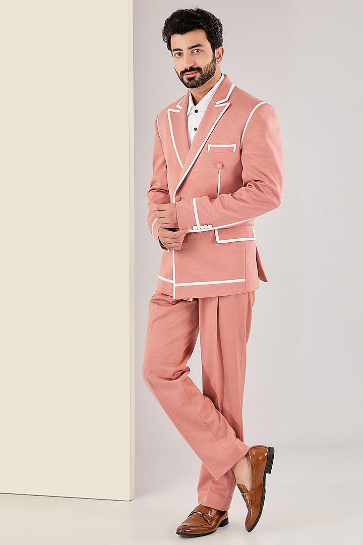 Peach Pink Italian Fabric Suit Set by Kudrat Couture